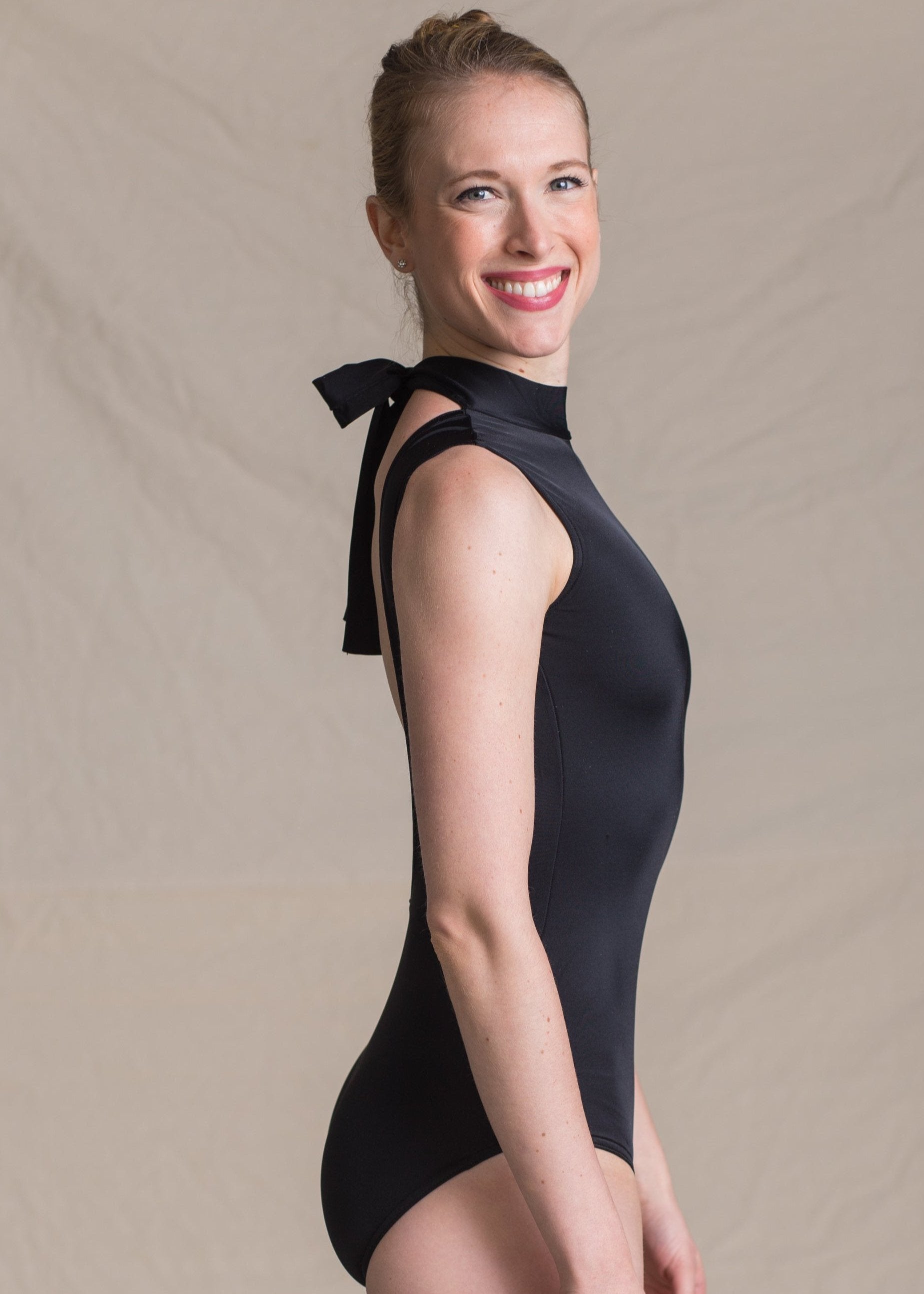 Holly Leotard - Turtleneck Leotard with Back Bow Tie black side