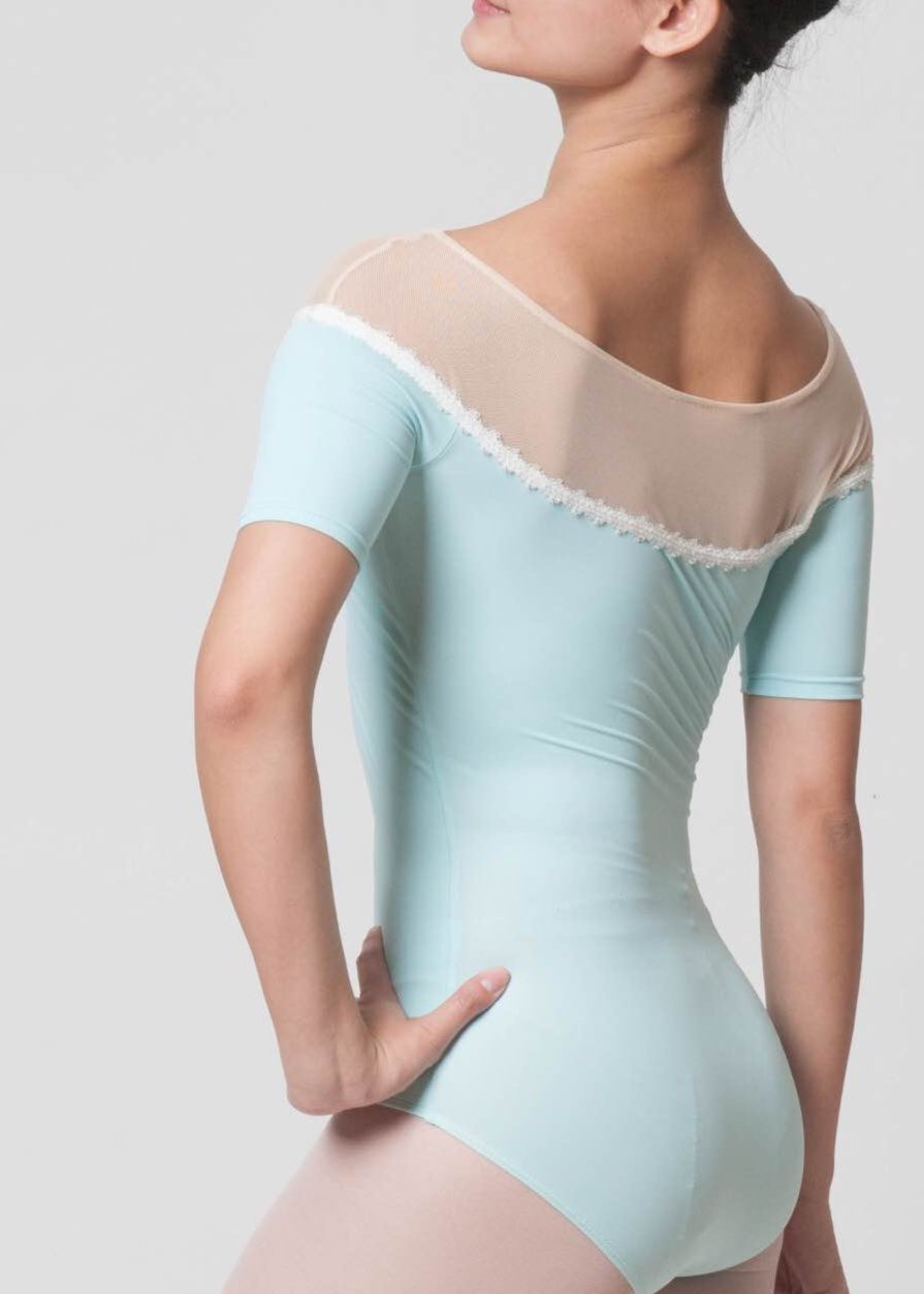 Mia Leotard - Mesh Short Sleeves Leotard baby blue back