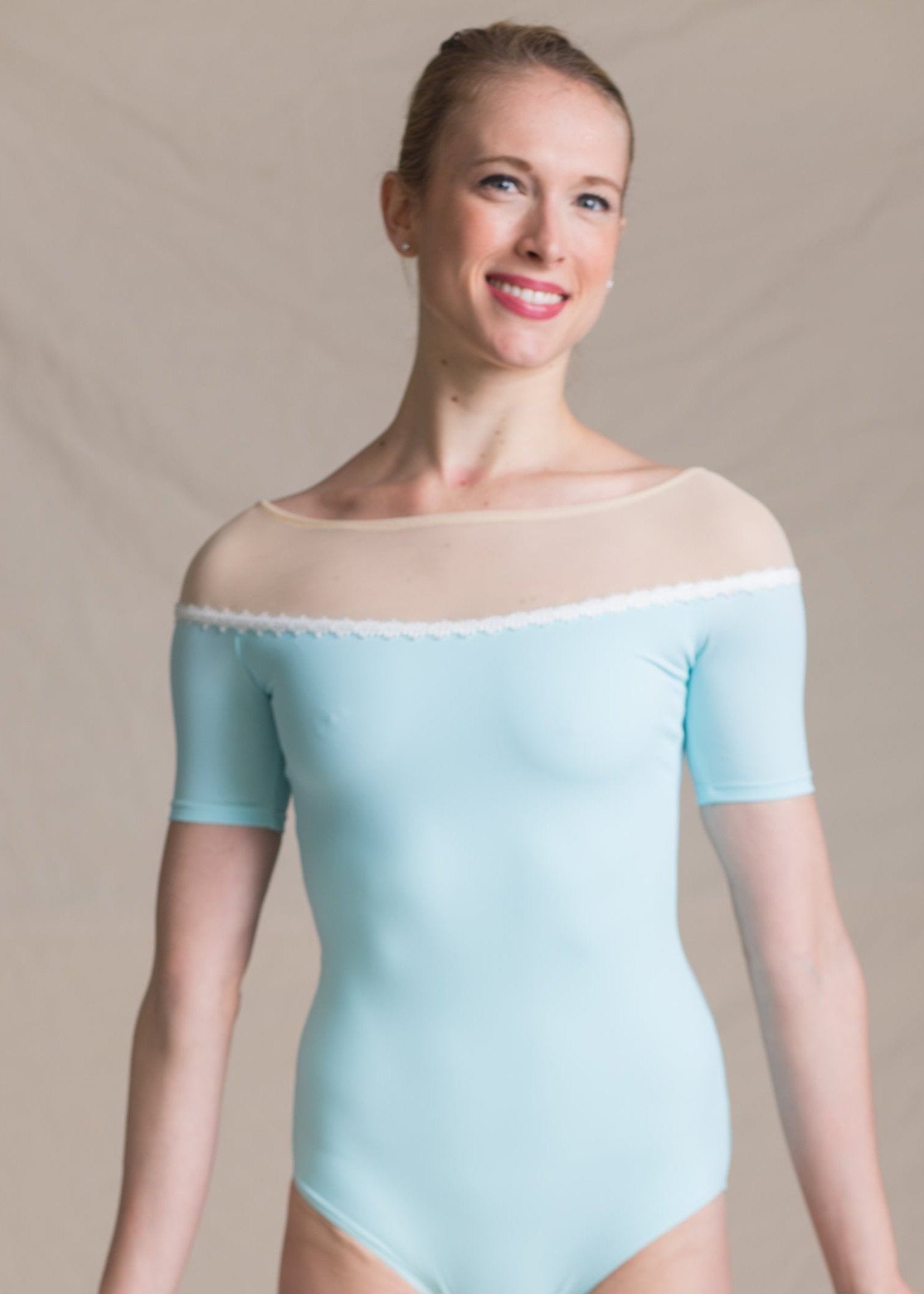 Mia Leotard - Mesh Short Sleeves Leotard baby blue front