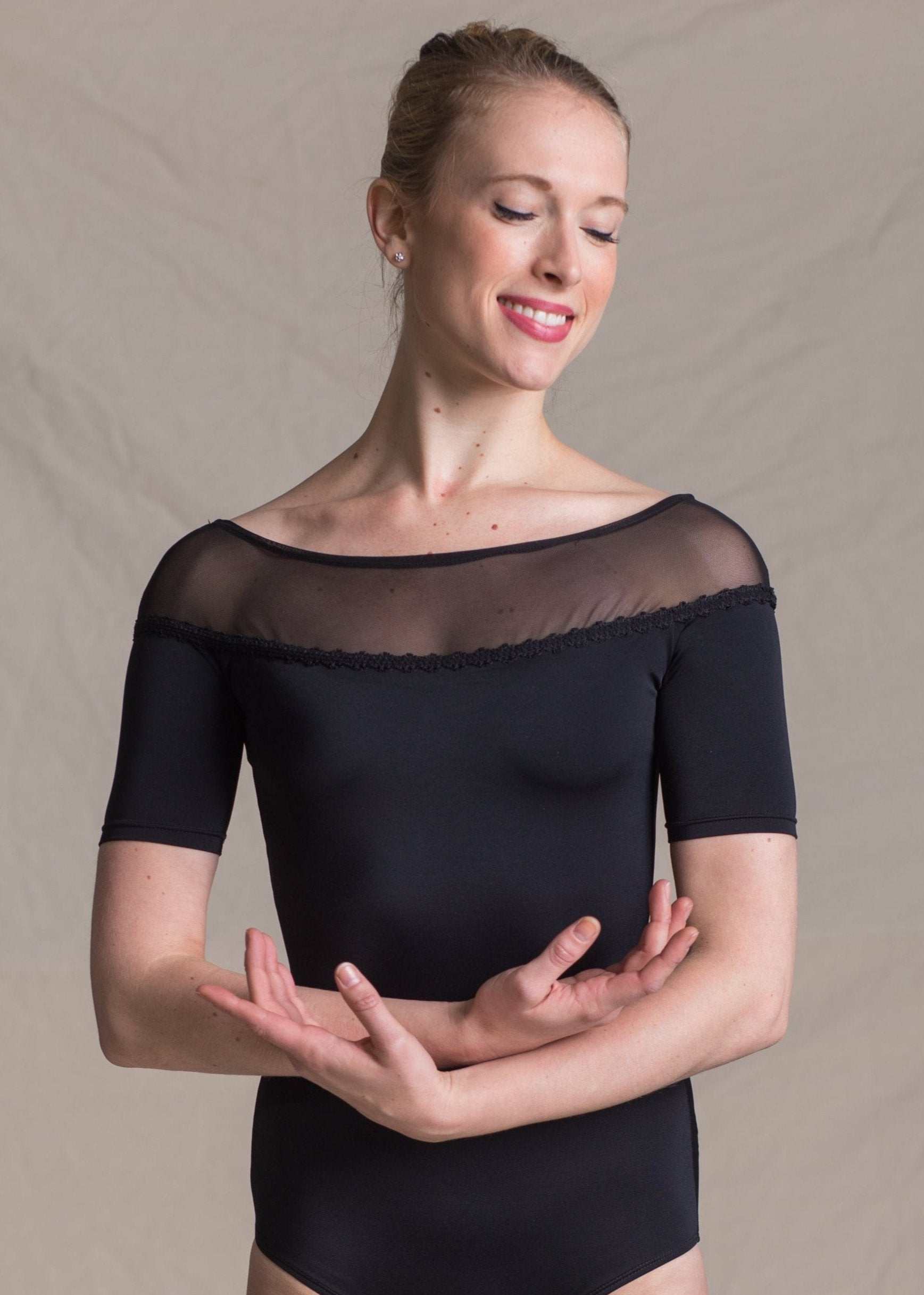 Mia Leotard - Mesh Short Sleeves Leotard black front