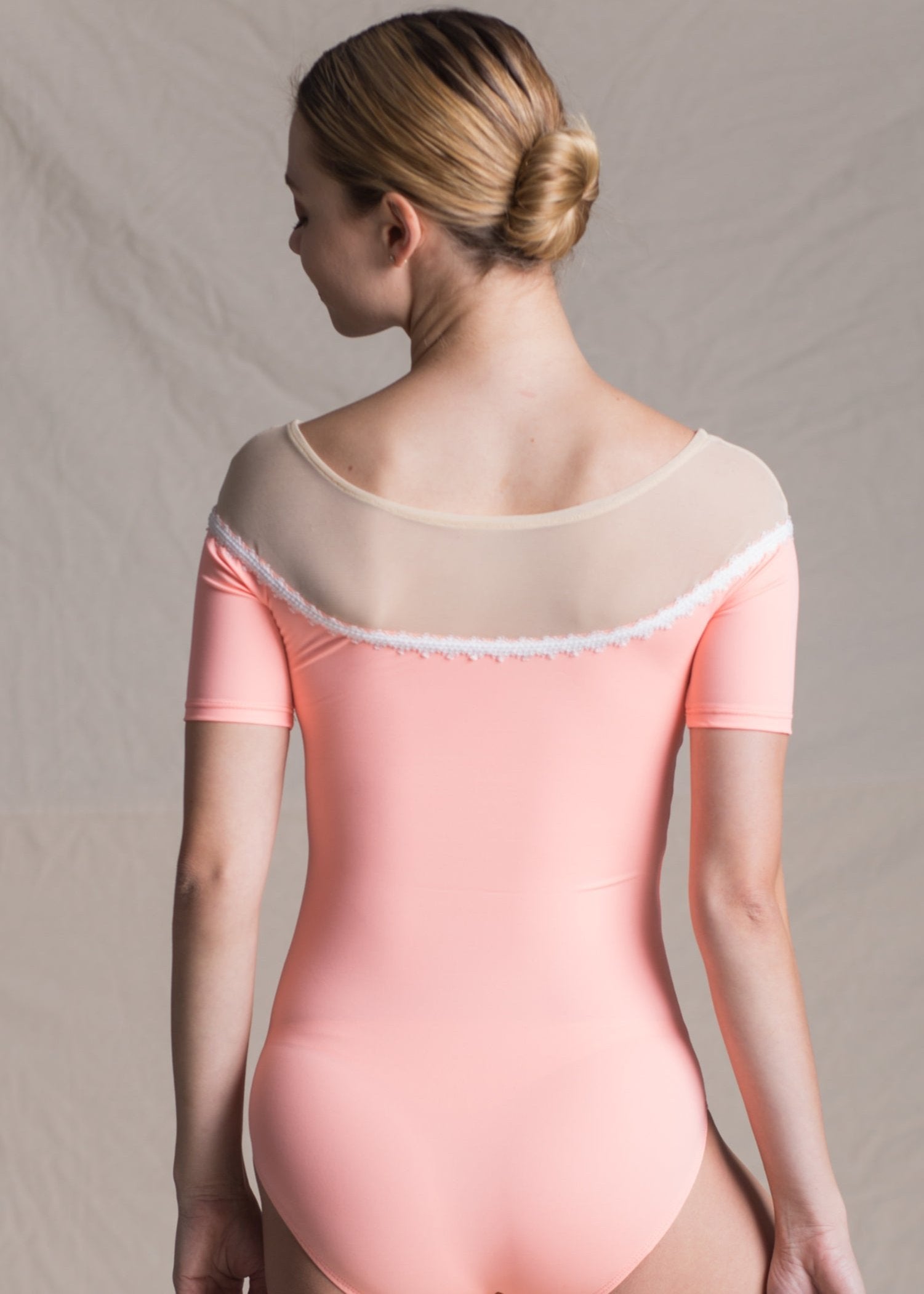 Mia Leotard - Mesh Short Sleeves Leotard peach back