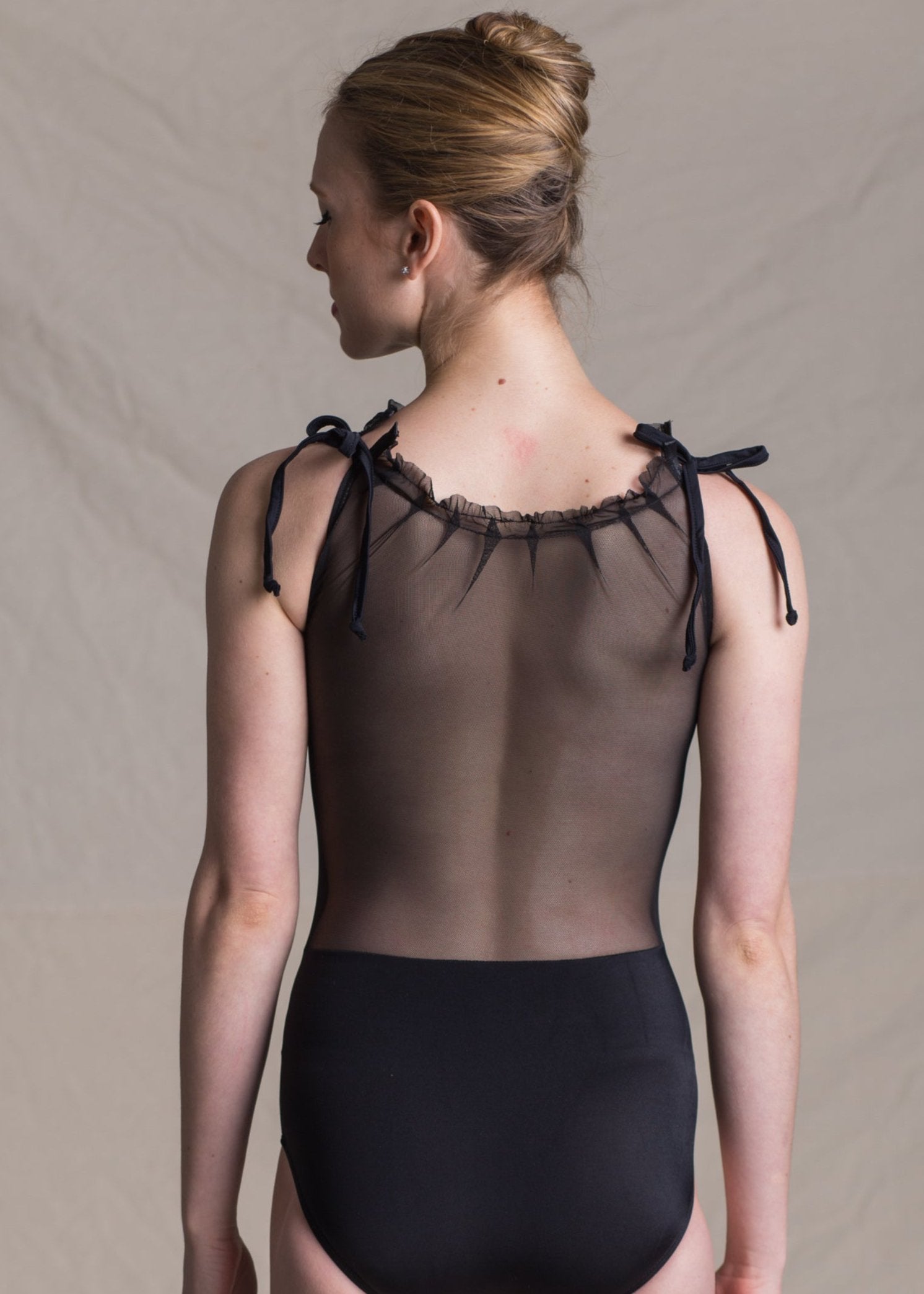 Sabrina Leotard - Bow Shoulder Mesh Leotard black back