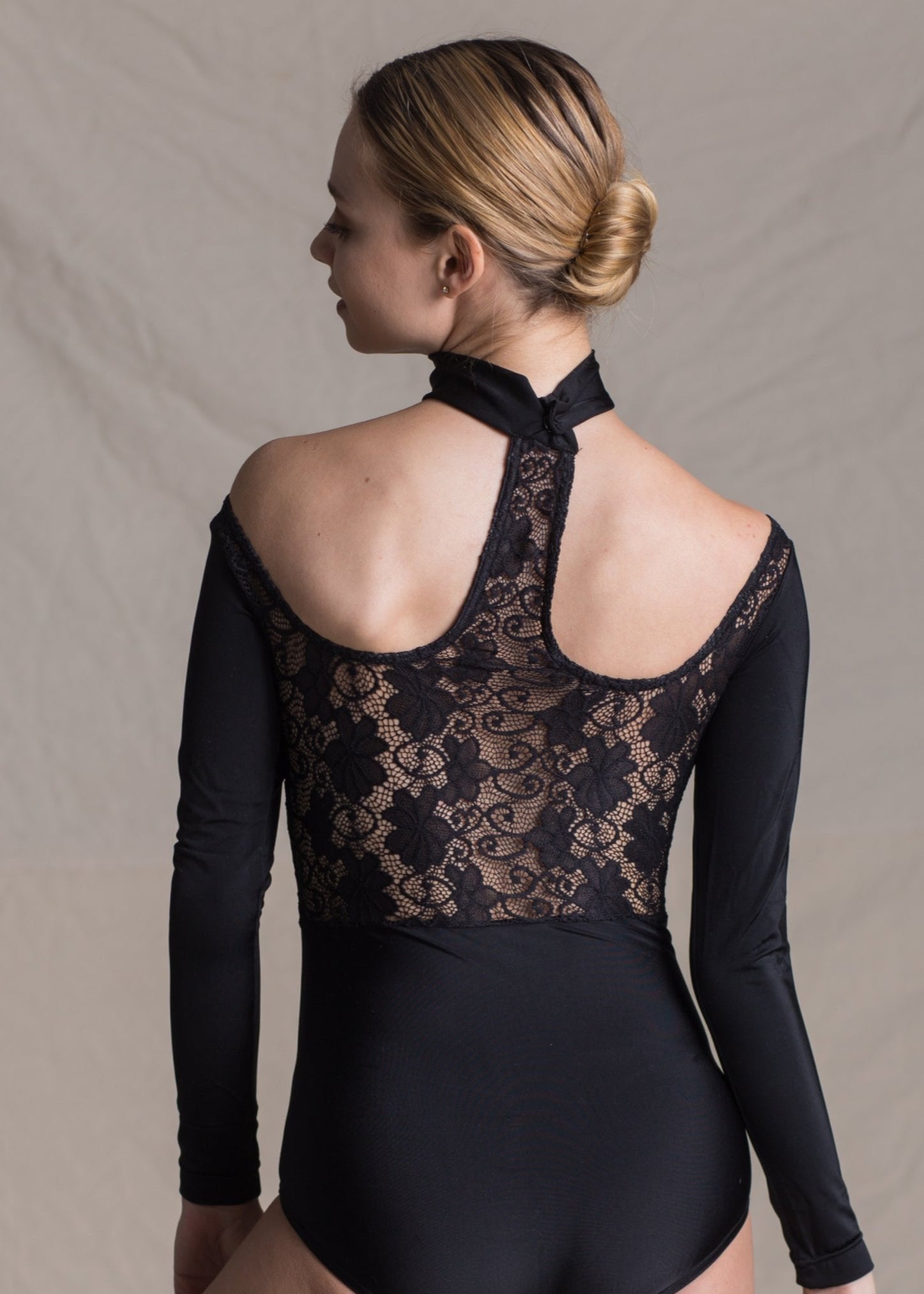 Diana Leotard - Choker Long Sleeves Leotard with Lace Back black back