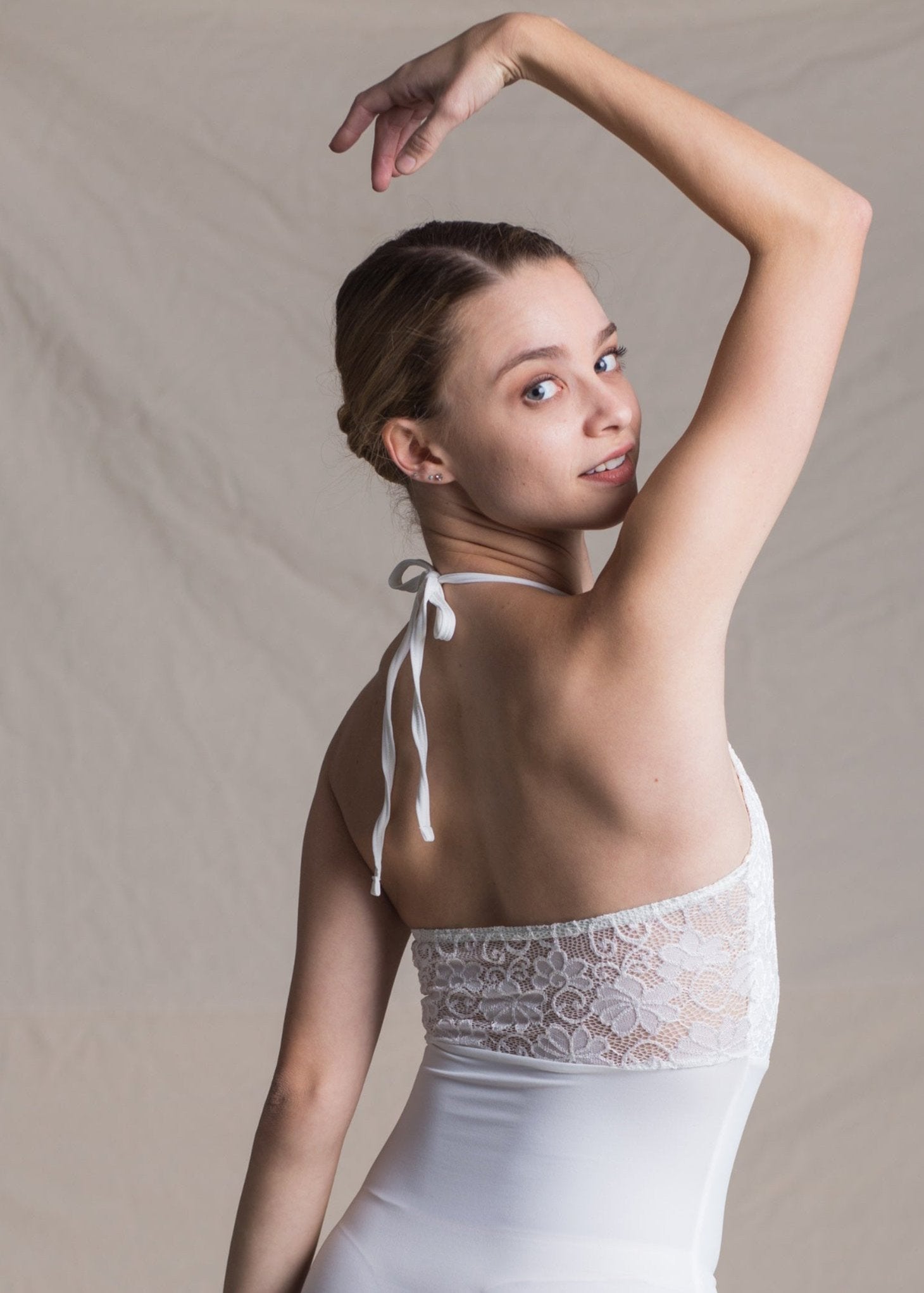 Madeleine Leotard - Halter Necktie Lace Leotard white back