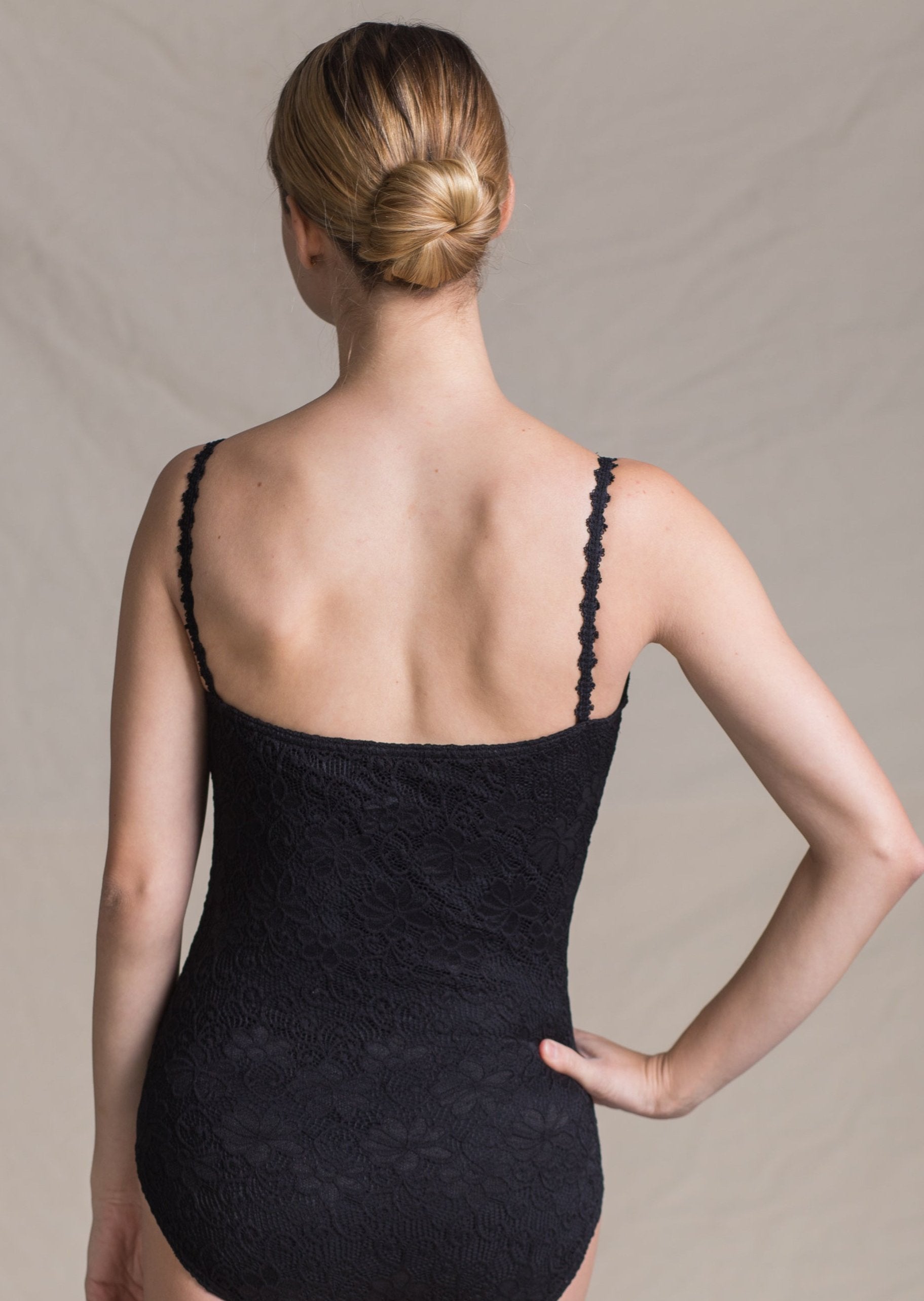 Audrey Leotard - Bateau Neckline Full Lace Leotard black back