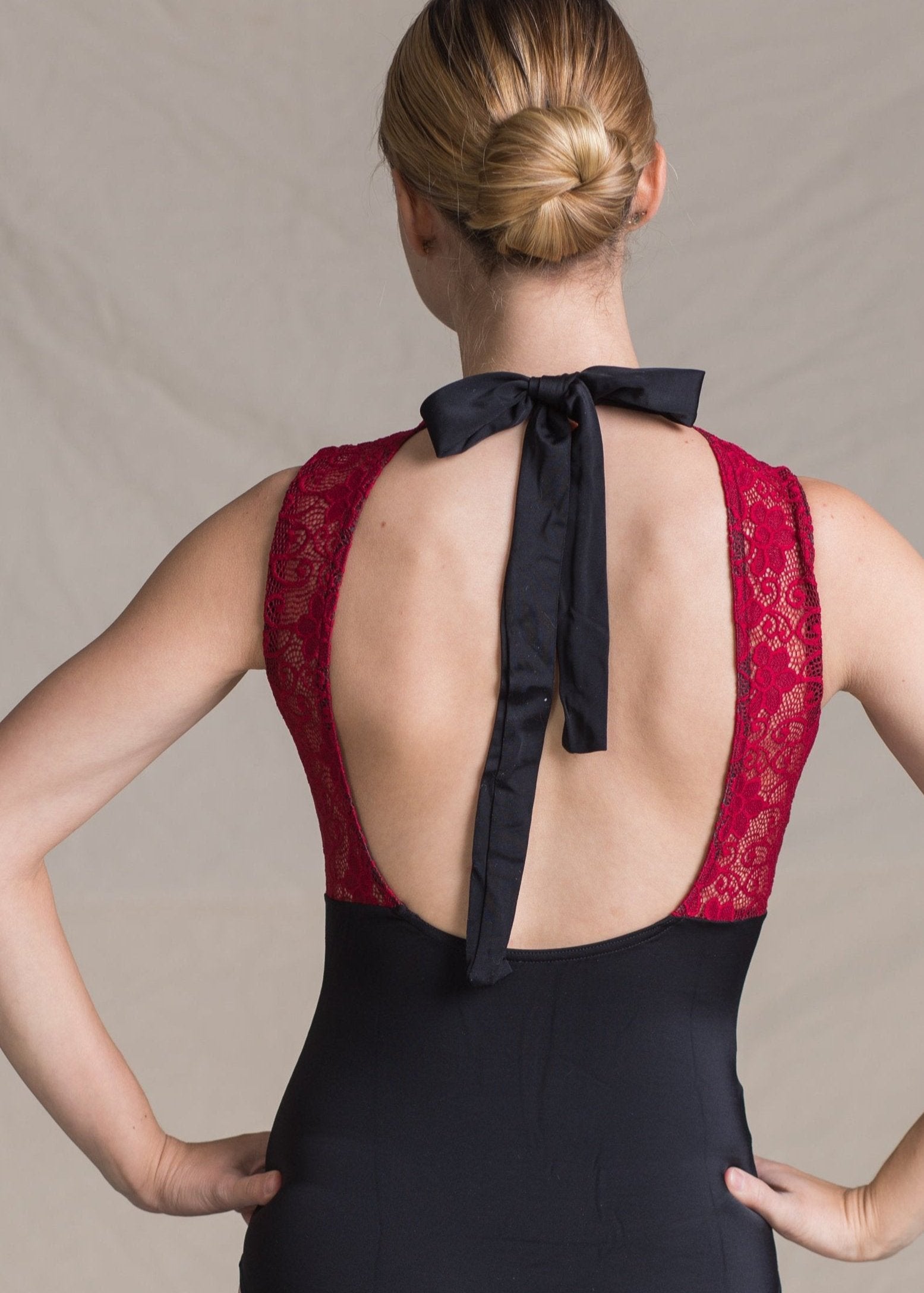 Satine Leotard - Turtleneck Lace Leotard with Back Bow red back