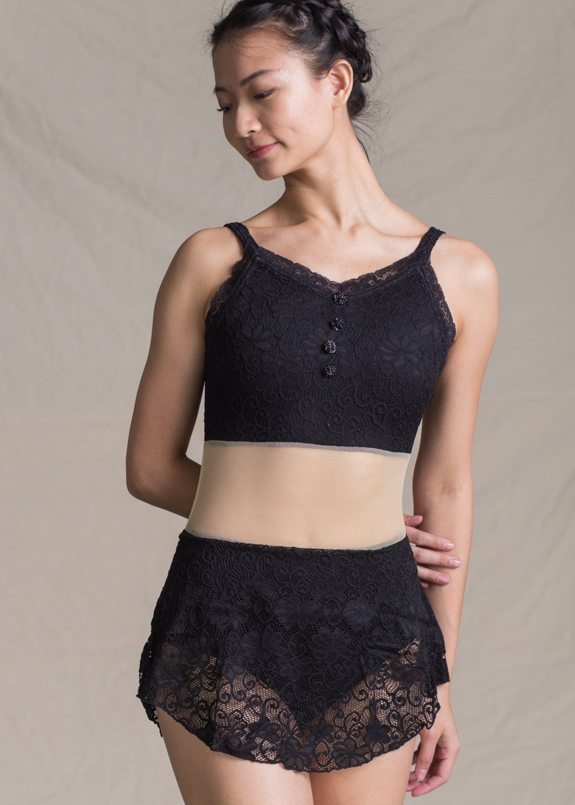 Manon Leotard - Full Lace & Mesh Camisole Dress black front