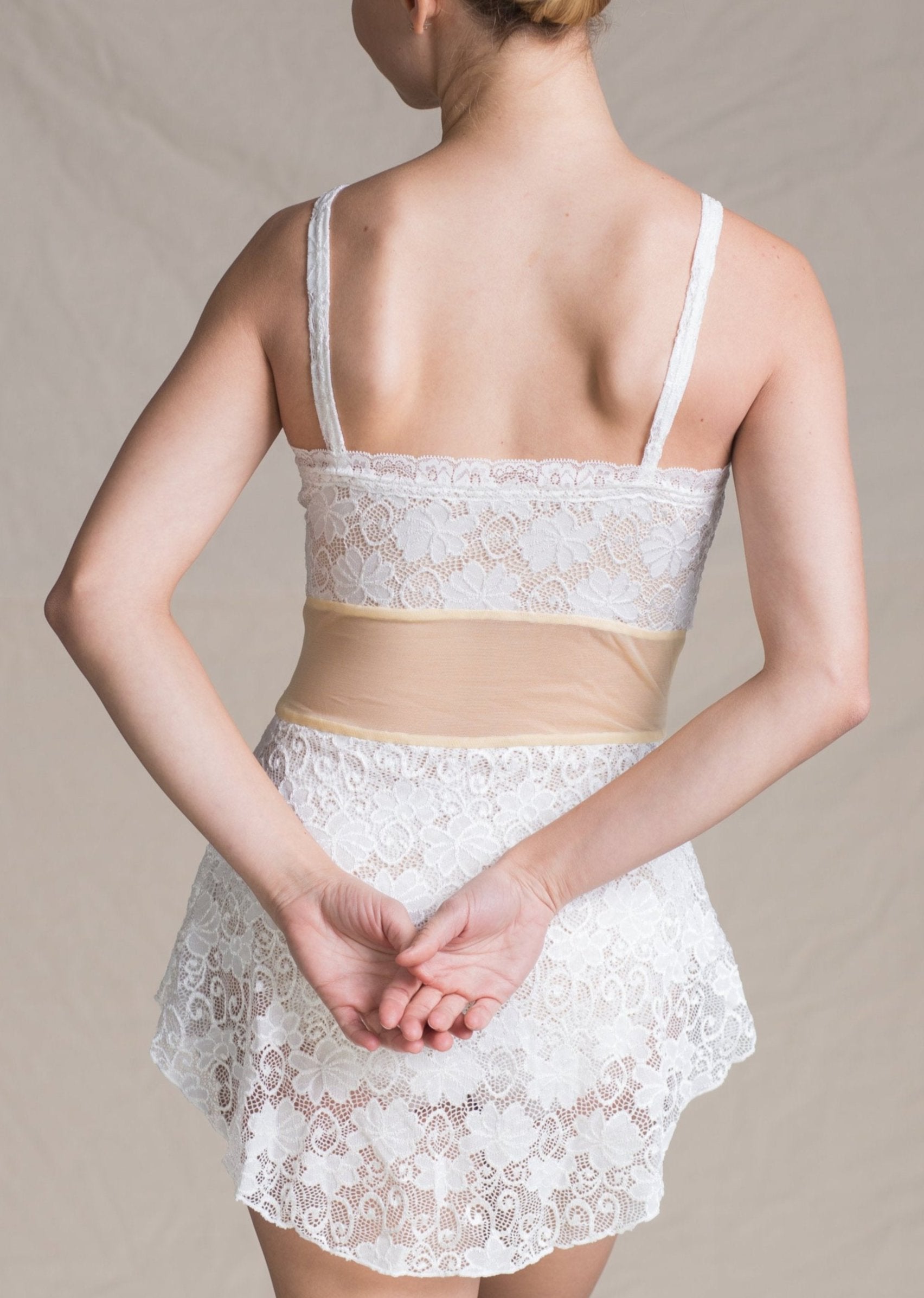 Manon Leotard - Full Lace & Mesh Camisole Dress white back