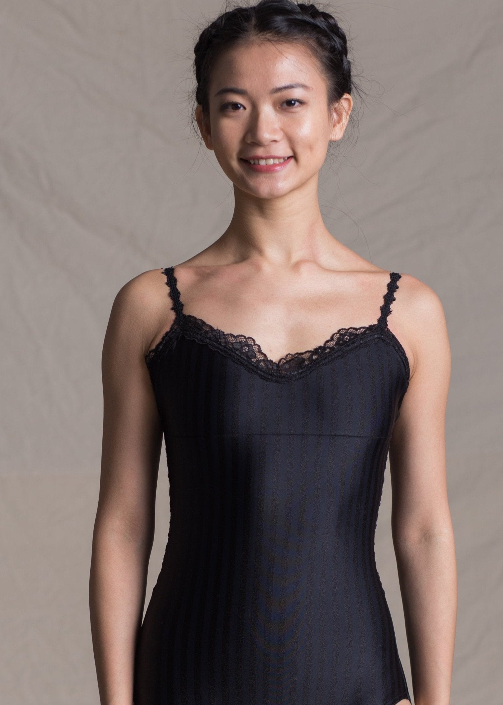 Virginie Leotard - Striped Camisole Lace Leotard black front 