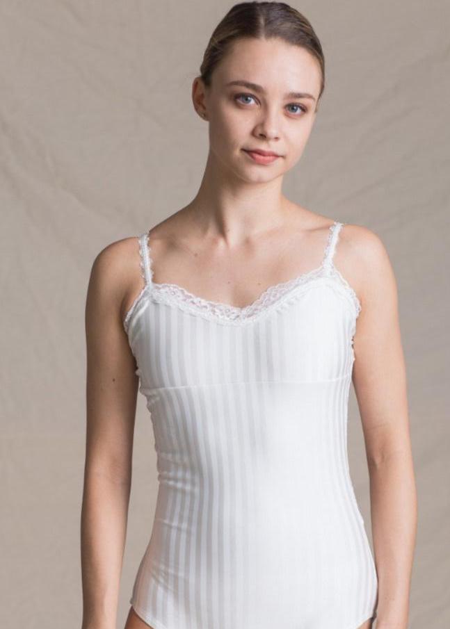 Virginie Leotard - Striped Camisole Lace Leotard white front