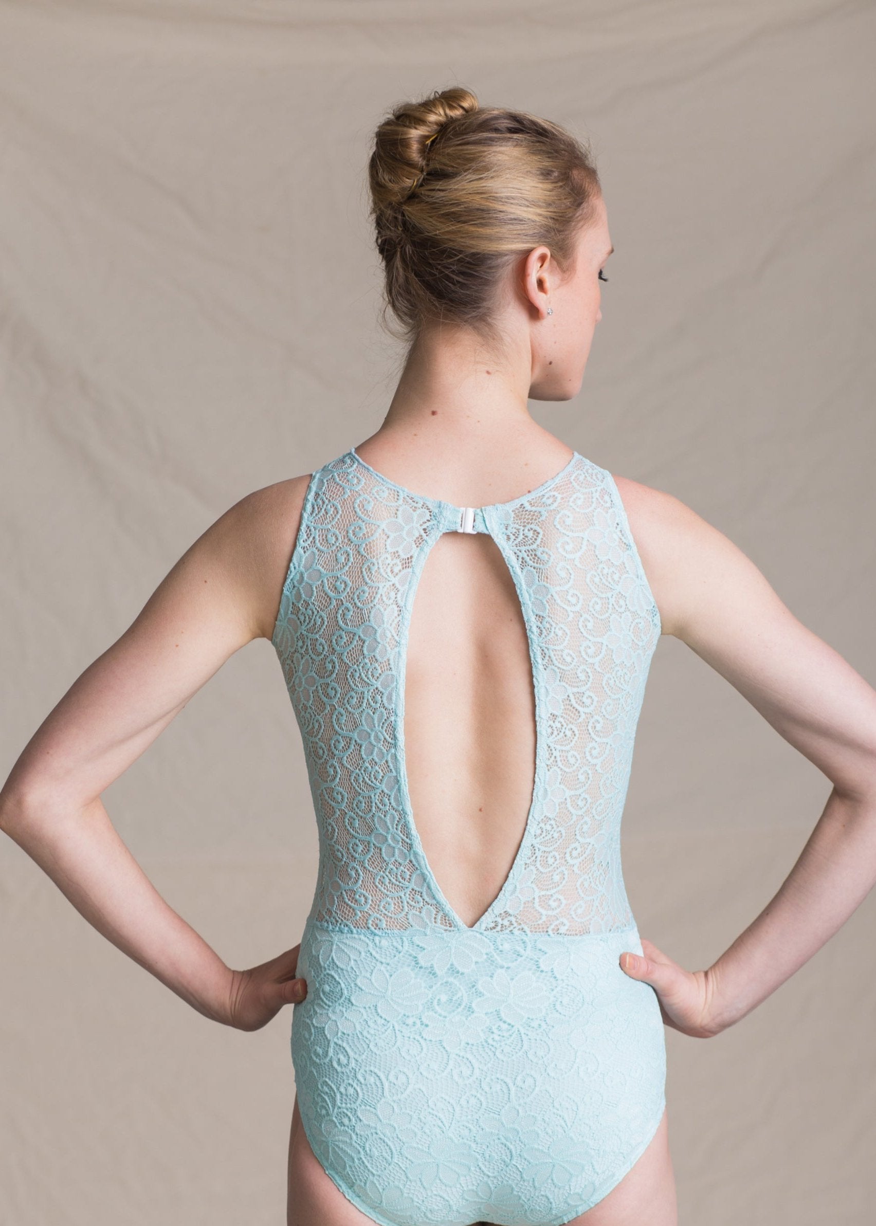 Aphrodite Leotard - Heart-Shaped Full Lace Leotard baby blue back