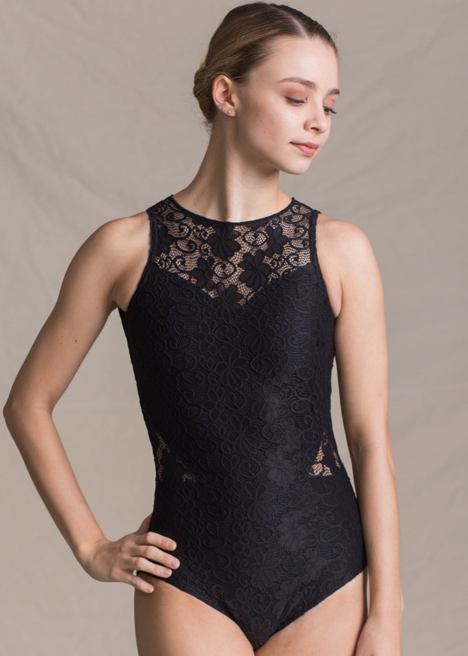 Aphrodite Leotard - Heart-Shaped Full Lace Leotard black front