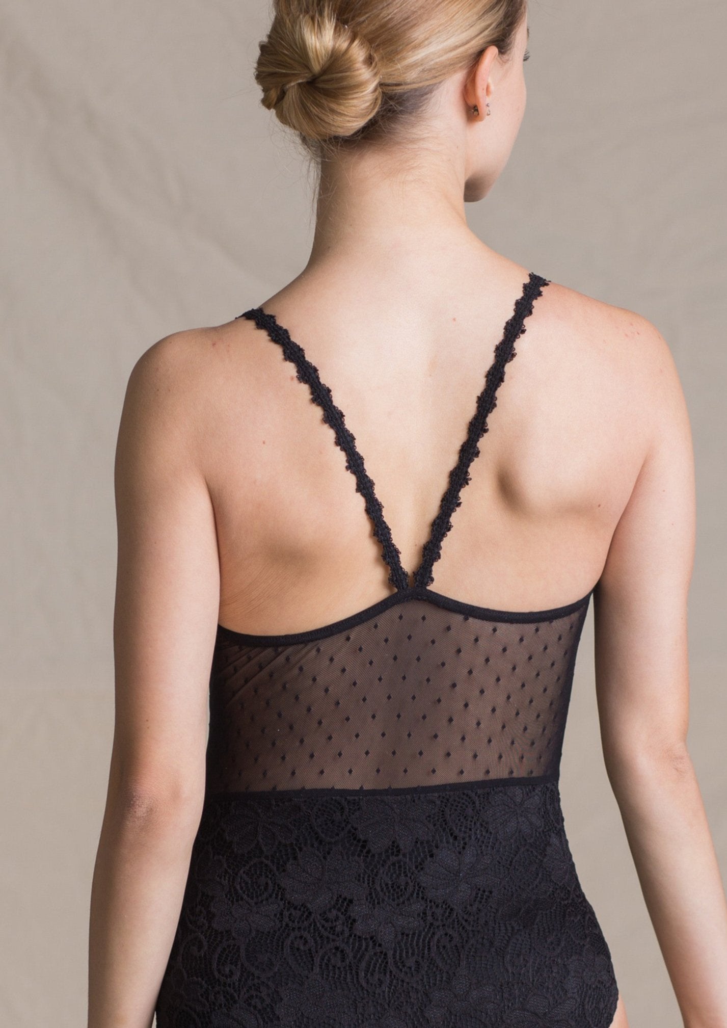 Venus Leotard - Heart-Shaped Camisole Lace & Mesh Leotard black back