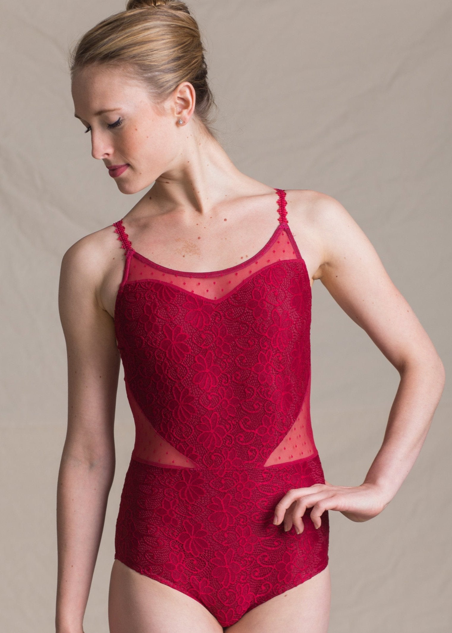 Venus Leotard - Heart-Shaped Camisole Lace & Mesh Leotard