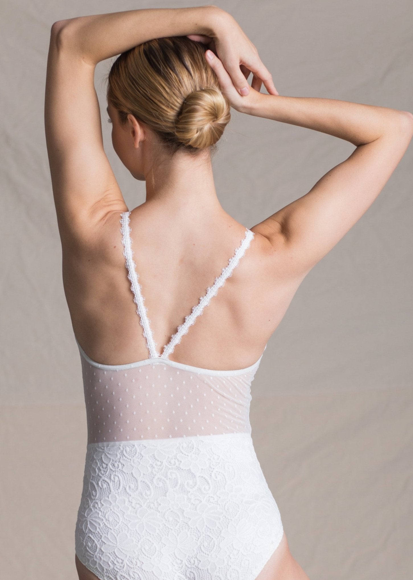 Venus Leotard - Heart-Shaped Camisole Lace & Mesh Leotard white back