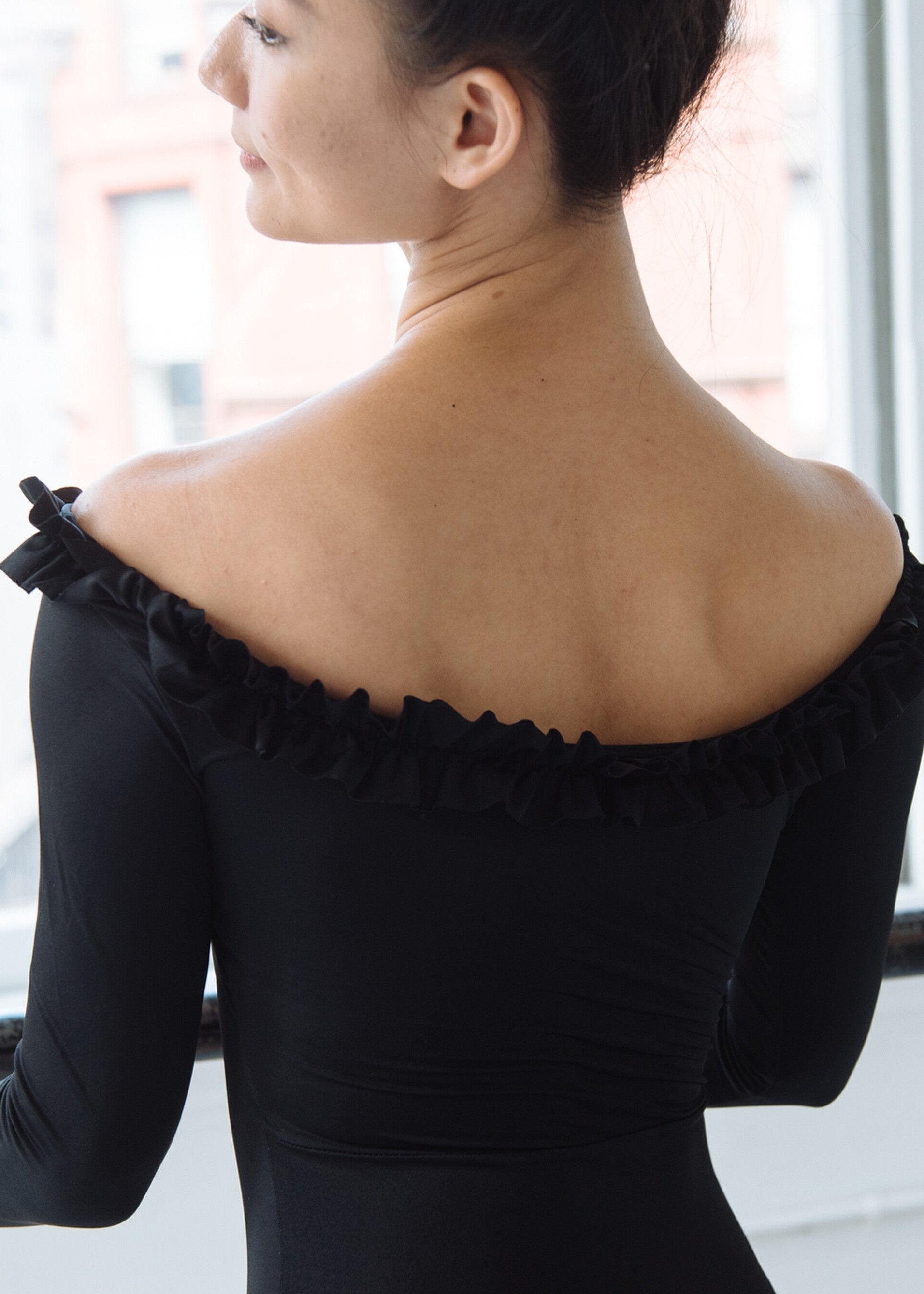 Von Goethem Leotard - Ruffle Neckline Long Sleeves Leotard black back details