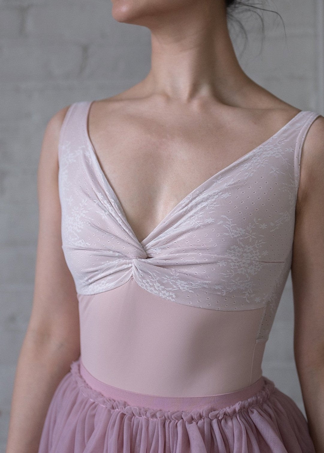 Rose Leotard - Lace Sleeveless Leotard with Detachable Rose dusty pink front no rose