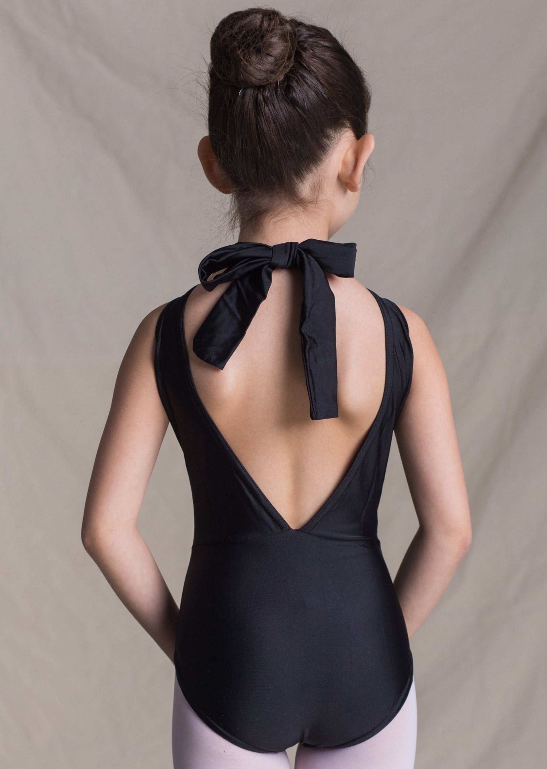 Children collection: Holly Leotard- Turtleneck Leotard with Back Bow Tie black back