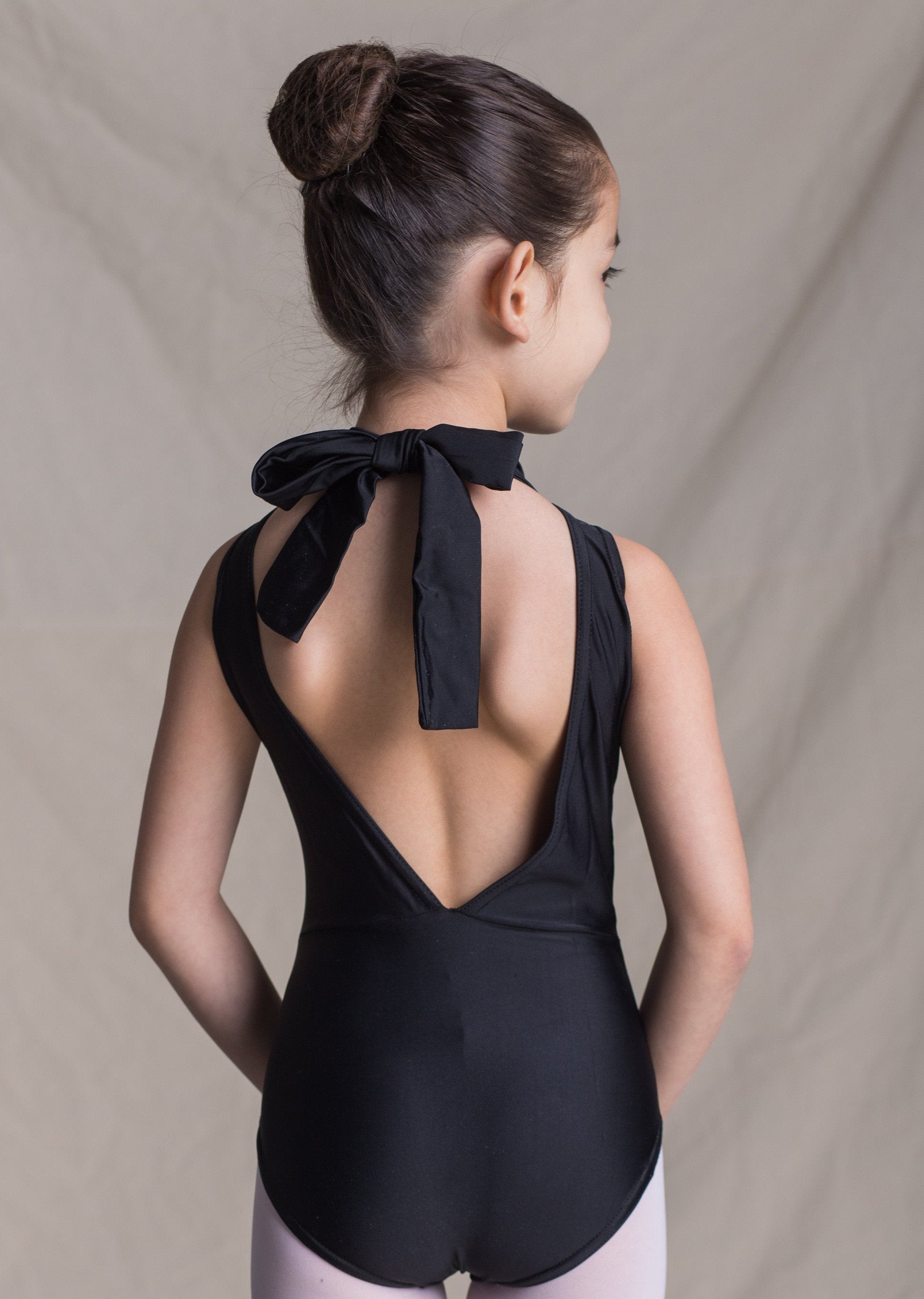 Children collection: Holly Leotard- Turtleneck Leotard with Back Bow Tie black back