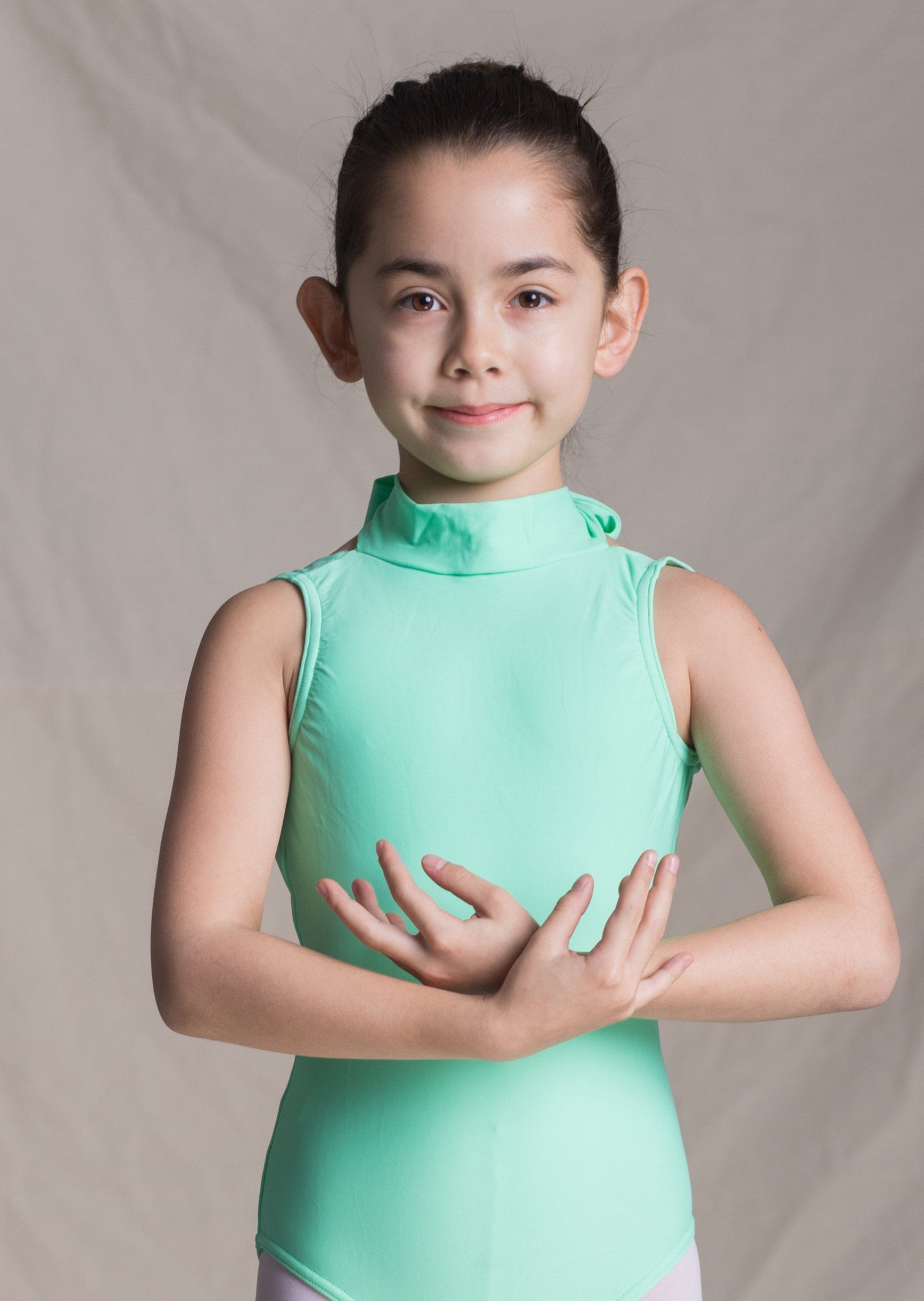 Children collection: Holly Leotard- Turtleneck Leotard with Back Bow Tie mint front