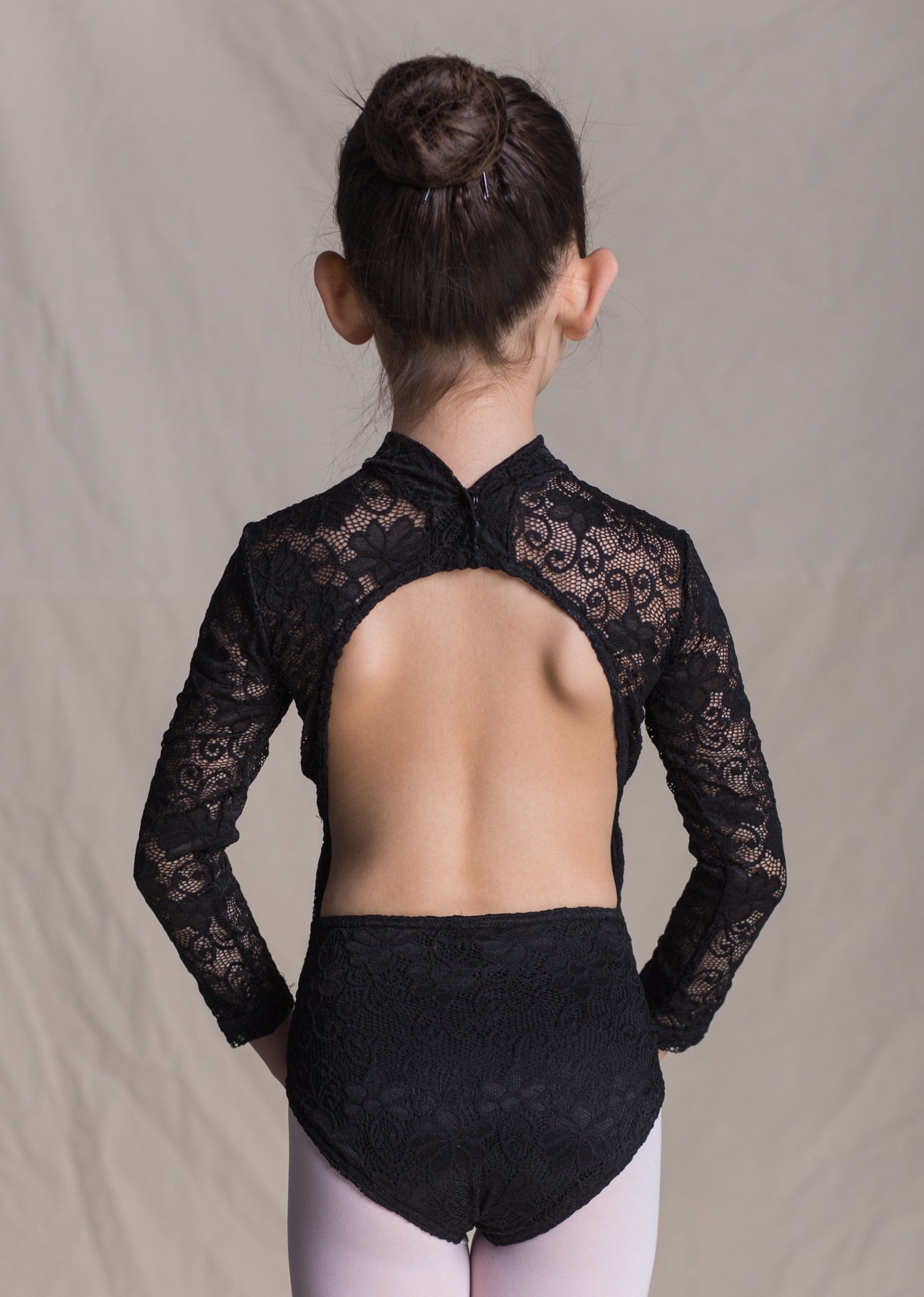 Children collection: Eliza Leotard-Floral Full Lace Long Sleeves Leotard black back