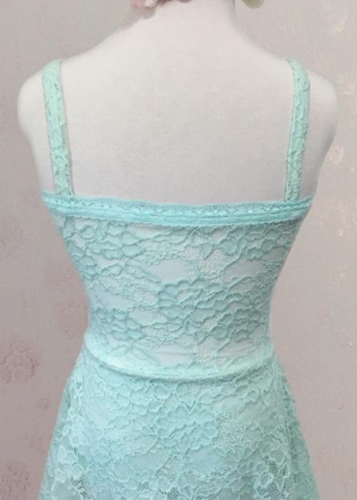 Children Collection: Manon Dress- Full Lace & Mesh Camisole Dress baby blue back 