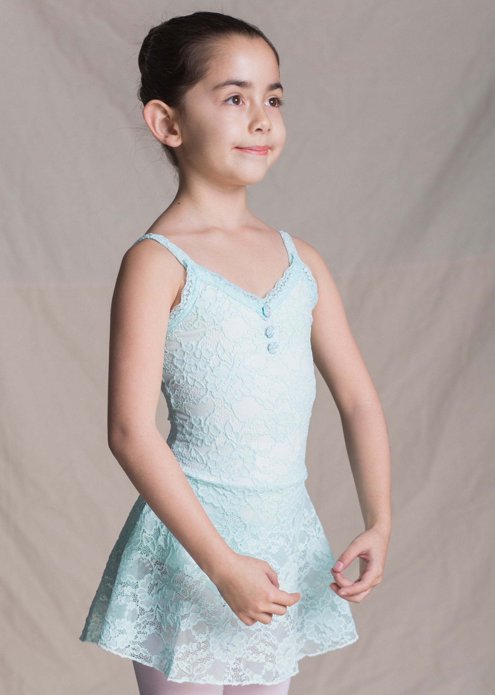 Children Collection: Manon Dress- Full Lace & Mesh Camisole Dress baby blue front