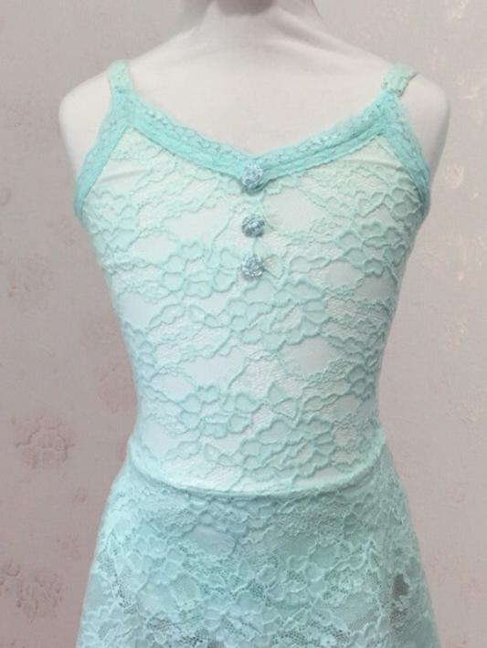 Children Collection: Manon Dress- Full Lace & Mesh Camisole Dress baby blue front