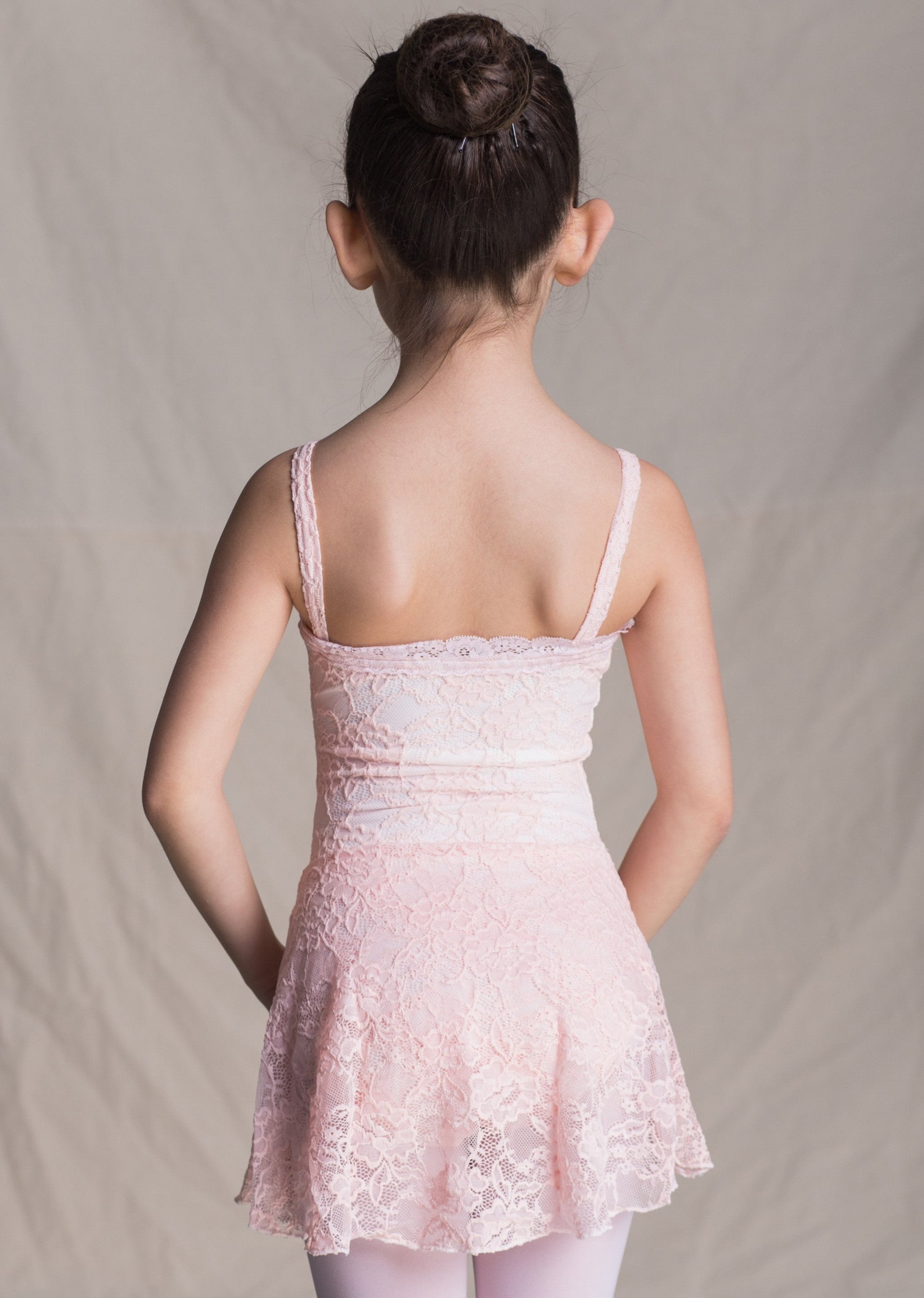 Children Collection: Manon Dress- Full Lace & Mesh Camisole Dress pink back