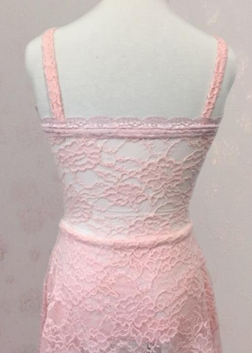 Children Collection: Manon Dress- Full Lace & Mesh Camisole Dress pink back