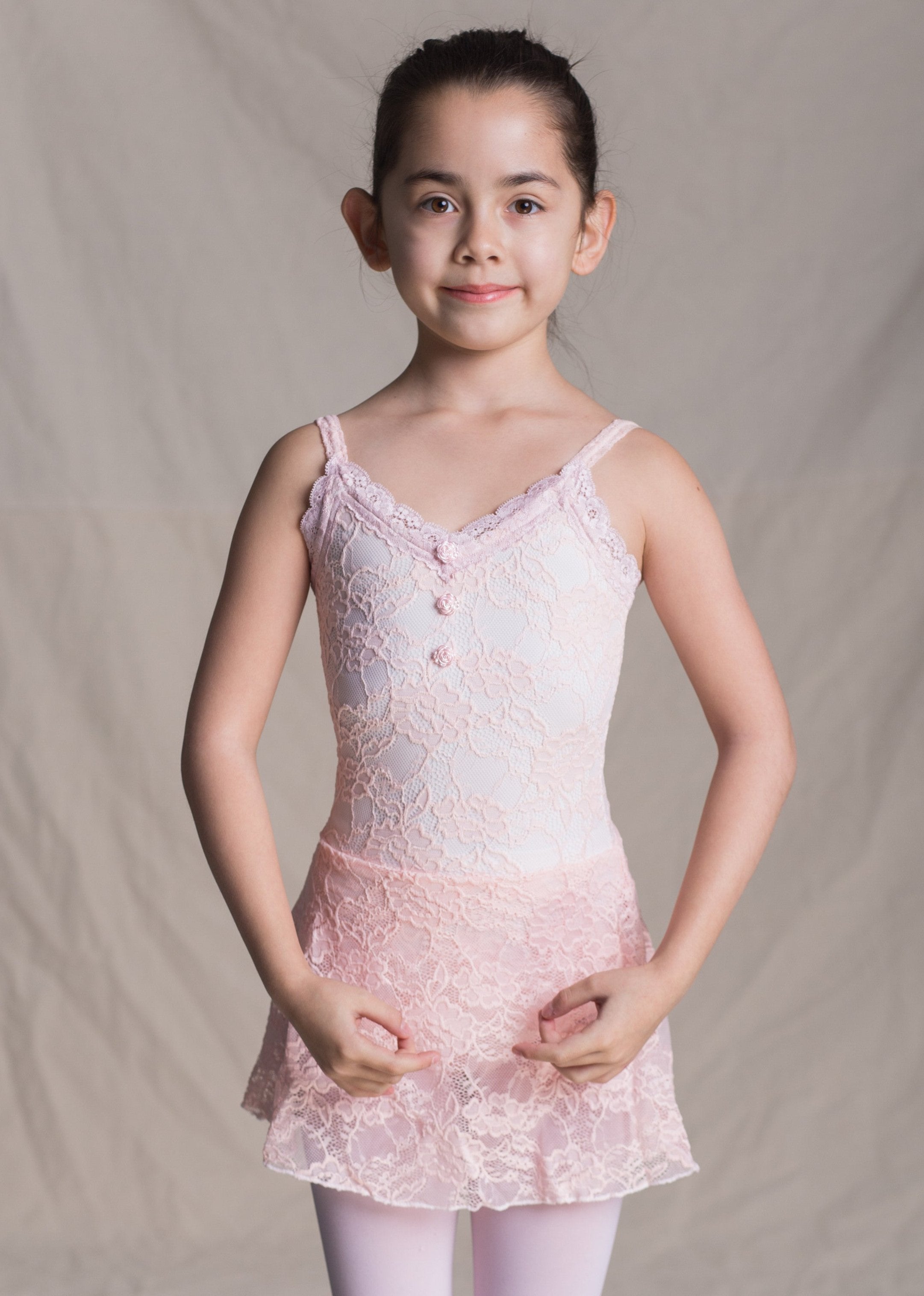 Children Collection: Manon Dress- Full Lace & Mesh Camisole Dress pink front