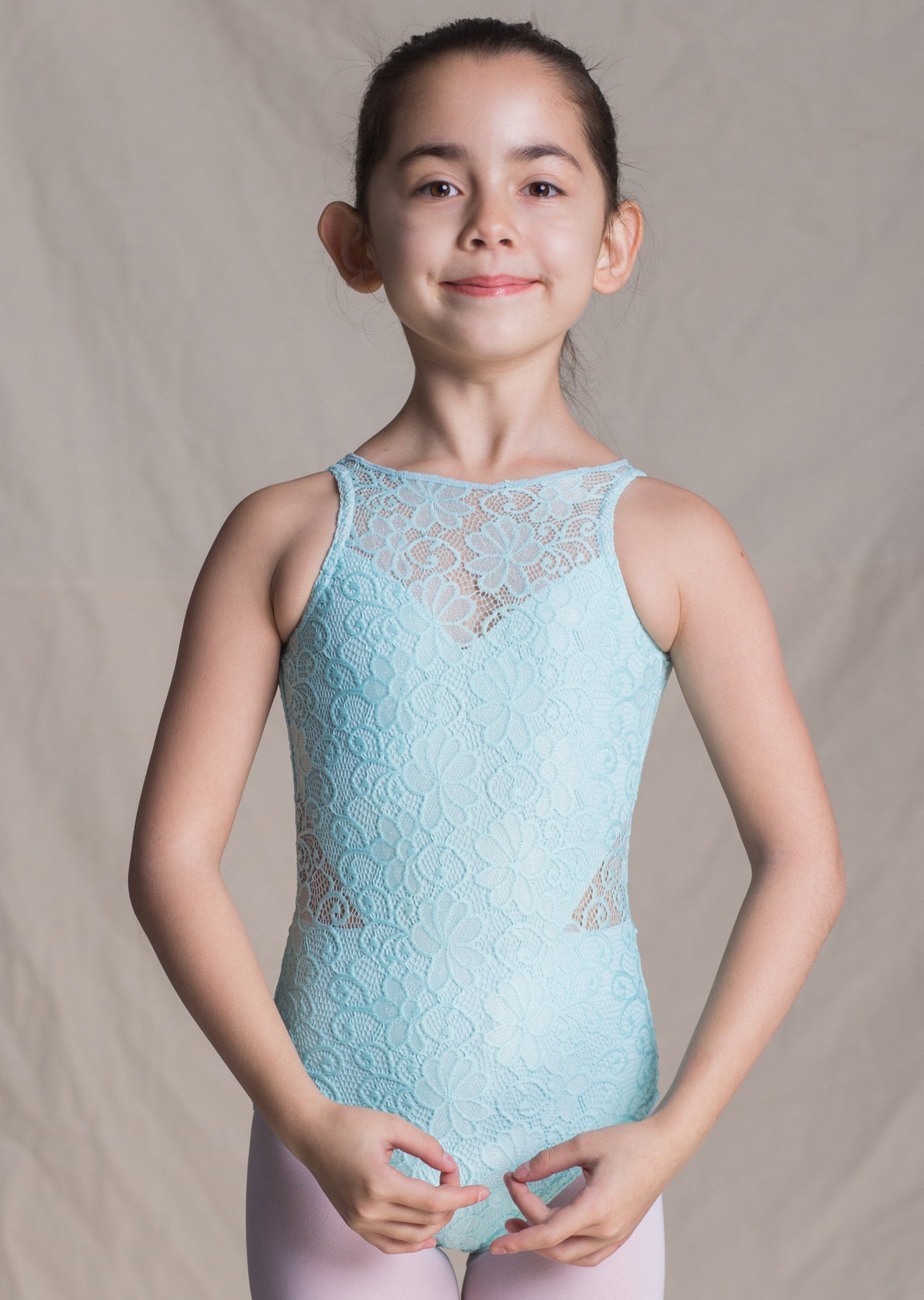 Children collection: Aphrodite Leotard-Heart-Shaped Full Lace Leotard front baby blue