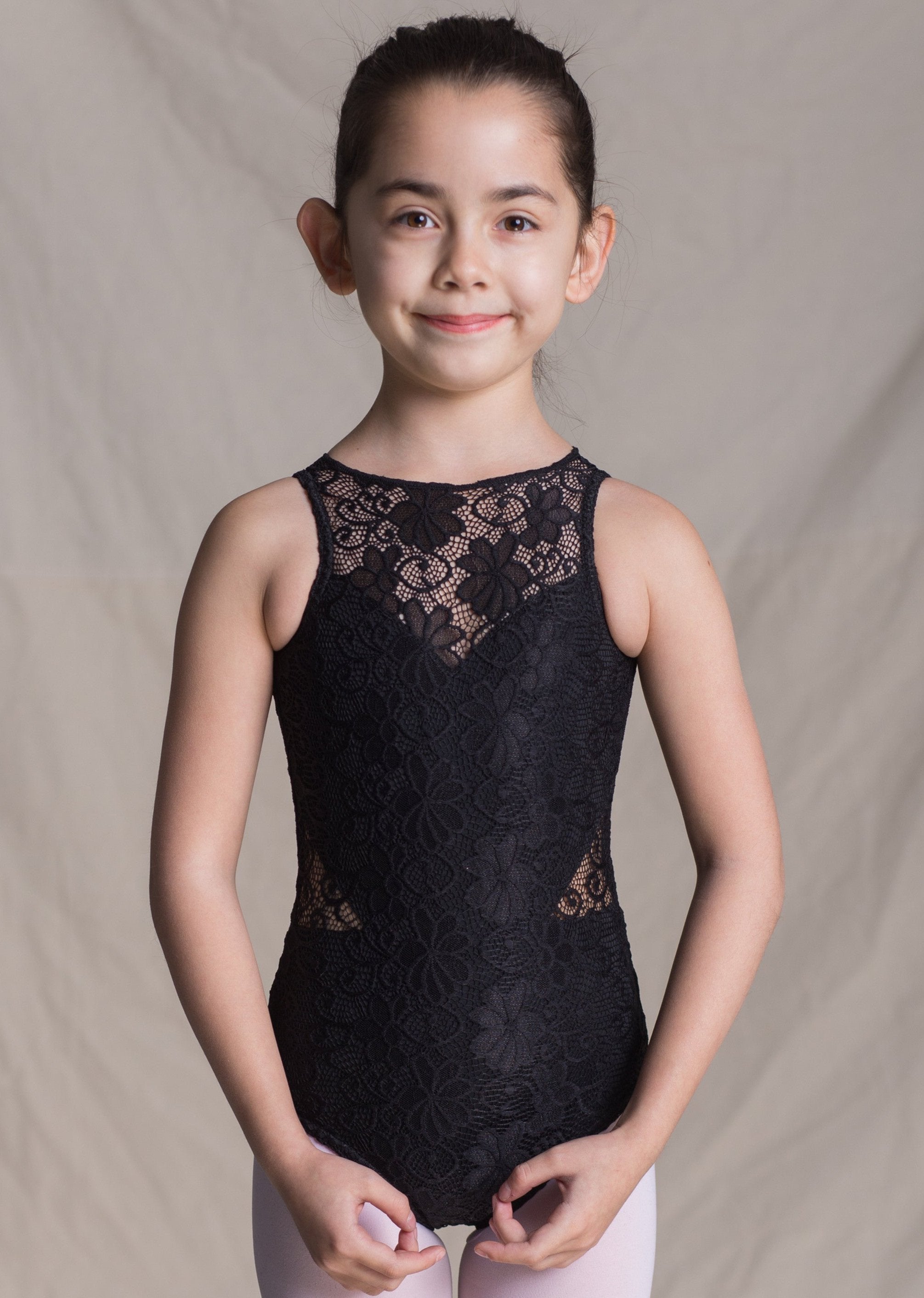 Children collection: Aphrodite Leotard-Heart-Shaped Full Lace Leotard black front