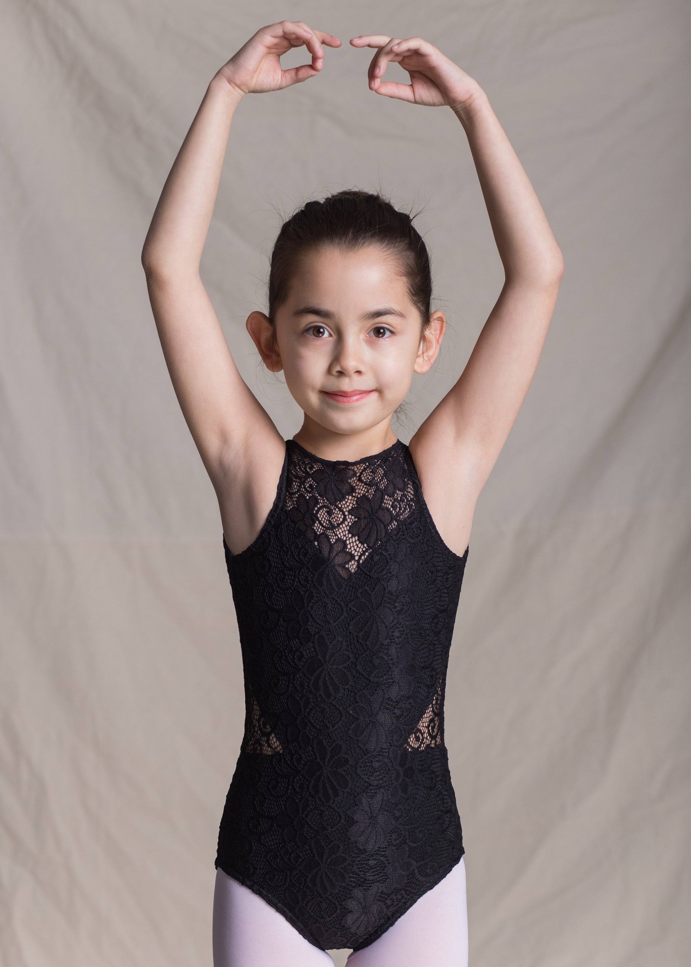 Children collection: Aphrodite Leotard-Heart-Shaped Full Lace Leotard black front