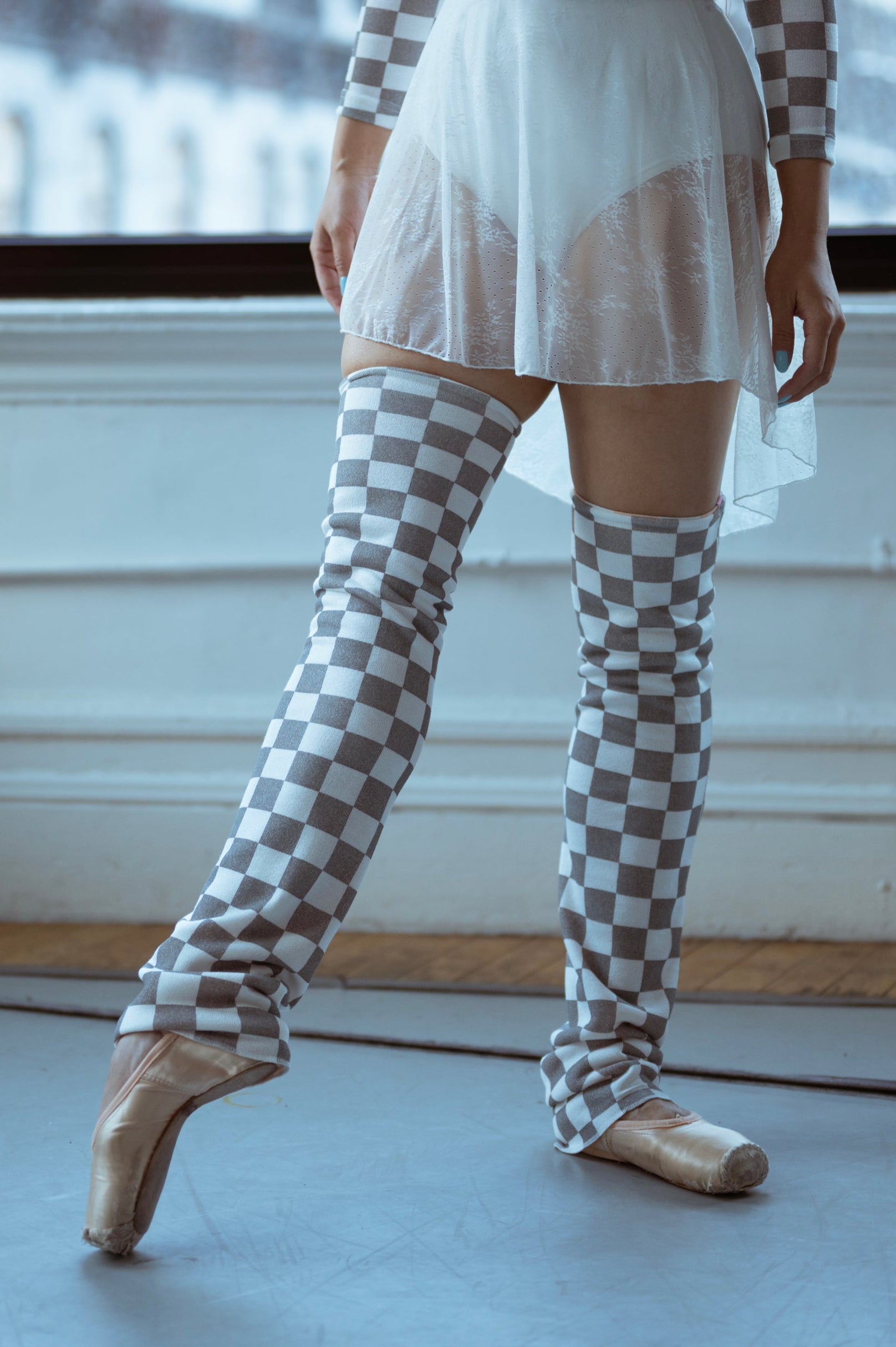 Checkered Reversible Legwarmers grey side