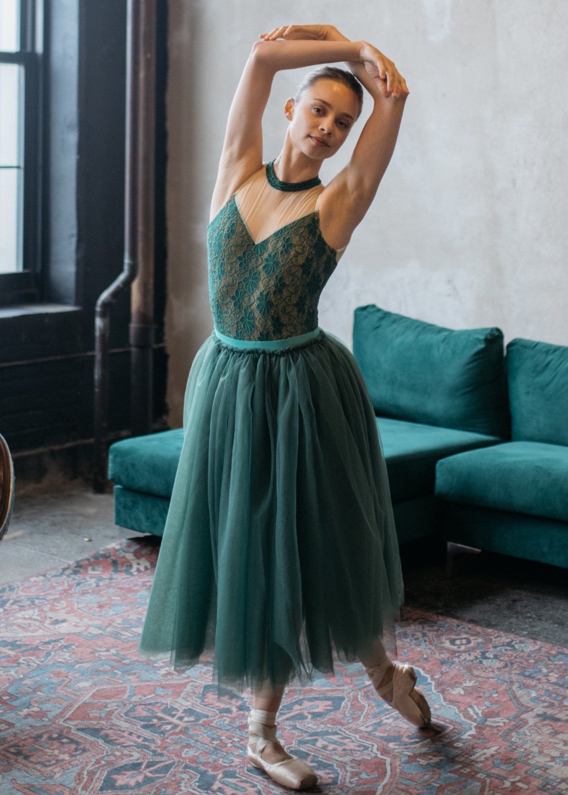 Long Tutu Carlotta - Pull-Up Tulle long romantic Tutu emerald